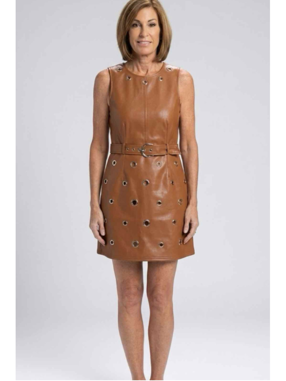 Cinq à Sept Harriet Vegan Leather Grommet Mini Dress Chestnut Brown Size 10